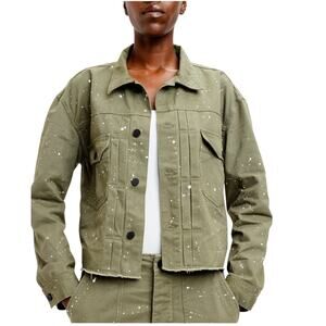 Oak & Acorn NWT Painter Cropped Jacket Sage Green Size XL Cutoff Hem Back Buckle